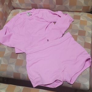 Art Class Pink Mock Turtleneck Long Sleeve Top & Matching Shorts UPF 50 Size L